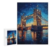 Teenagers Jigsaw Puzzles 500 PCS Tower Bridge Night Jigsaw for Adults Relaxing Games Hand Speed Race Challenging To Complete 500 PCS