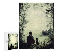 Teenagers Jigsaw Puzzles 500 PCS Vintage Solitude - Man And Dog in Tranquil Nature Puzzles for Adults Family Game Perfect Decoration Challenging To Complete 500 PCS