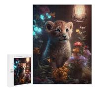 Teenagers Jigsaw Puzzles 500 PCS Whimsical Lion Cub Garden Jigsaw for Adults Relaxing Games Hand Speed Race Challenging To Complete 500 PCS