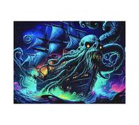 Teenagers Jigsaw Puzzles 52x38cm/1000pcs Octopus Attacking Ship in Dark Ocean Puzzles for Adults Hands-on Game Hand Speed Race Educational Challenge 52x38cm/1000pcs