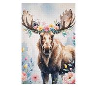 Teenagers Jigsaw Puzzles 75x50cm/1000pcs Moose with Floral Crown Watercolor Puzzles for Adults Brain Teaser Game Staycation Kill Time Educational Challenge 75x50cm/1000pcs