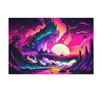 Teenagers Jigsaw Puzzles 75x50cm/1000pcs Neon Sunset Wave Puzzles for Adults Hands-on Game Hand Speed Race Educational Challenge 75x50cm/1000pcs