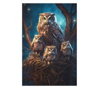Teenagers Jigsaw Puzzles 75x50cm/1000pcs Owl with Owlets at Night Jigsaw for Adults Brain Teaser Game But Fun And Humorous Birthday Present, Gifts, 75x50cm/1000pcs