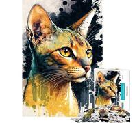 Teenagers Puzzles 1000 Piece Jigsaws Abyssinian Cat Watercolor Help The Brain Exercise For Family Fun DIY Toys for And from 14 Years And over (50x75cm)