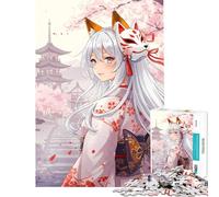 Teenagers Puzzles 1000 Piece Jigsaws Anime Girl with Fox Mask And Kimono Help The Brain Exercise Pattern Assembly Relax Games Suitable for Ages 14 And Up (38x26cm)