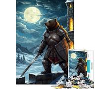 Teenagers Puzzles 1000 Piece Jigsaws Armored Bear Knight Under Moonlight Challenging To Complete Learning Educational Family Games for And from 14 Years And over (38x52cm)