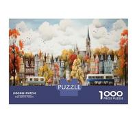 Teenagers Puzzles 1000 Piece Jigsaws Autumn Cityscape with Double-Decker Buses Puzzles for Adults Relaxing Games But Fun And Humorous Unique Birthday And Gifts 52x38cm/1000pcs