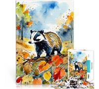 teenagers Puzzles 1000 Piece Jigsaws Badger in Autumn Woods Hand speed competition with Fully Interlocking Randomly Shaped Pieces 26x38cm