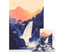 Teenagers Puzzles 1000 Piece Jigsaws Beautiful Hawaiian Waterfall Zen Nature Minimalist Illustration Art Jigsaw Puzzles for Teenagers Pattern Assembly Challenging To Complete Unique Chall