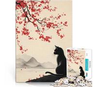 teenagers Puzzles 1000 Piece Jigsaws black cat and the cherry blossom tree Lernspiele Geburtstagsgeschenke38x26cm