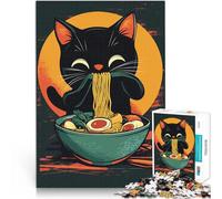 teenagers Puzzles 1000 Piece Jigsaws Black Cat Eating Ramen Familienaktivität einzigartiges Herausforderungsspiel50x70cm