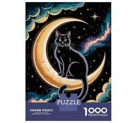 Teenagers Puzzles 1000 Piece Jigsaws Black Cat on Crescent Moon Jigsaw Puzzle Fun Games Birthday Present Deal As Gifts for The Whole Family 52x38cm/1000pcs