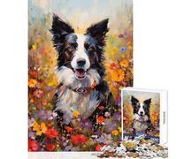 Teenagers Puzzles 1000 Piece Jigsaws Border Collie in Flowers Jigsaw Puzzle 1000 Educational Game Great Gifts And Toys Birthday Present (38x52cm)