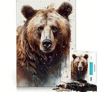 Teenagers Puzzles 1000 Piece Jigsaws Brown Bear Watercolor Portrait Tight Joint Game Cognitive Game Toy Easy Time Fun Xmas Decor Gift (50x75cm)