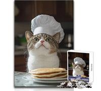 Teenagers Puzzles 1000 Piece Jigsaws Cat Chef with Pancakes Beautiful Design Game Perfect Decoration Gift For Birthdays Size 50x75cm