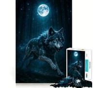 Teenagers Puzzles 1000 Piece Jigsaws Celestial Wolf Running Under The Moonlight in A Starry Forest Tight Joint Game Cognitive Game Toy Easy Time Fun Xmas Decor Gift (38x26cm)