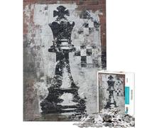 Teenagers Puzzles 1000 Piece Jigsaws Chess King Graffiti on Brick Wall Adult Jigsaw Brain Teaser Game Presents for Women Deal As Gifts for The Whole Family (Size 50x75cm)