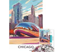 Teenagers Puzzles 1000 Piece Jigsaws Chicago Skyline with Cloud Gate Jigsaw for Adults Family Games Pattern Assembly Deal As Gifts for The Whole Family (size 38x26cm)