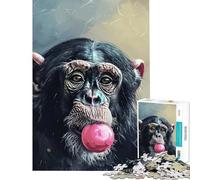Teenagers Puzzles 1000 Piece Jigsaws Chimpanzee with Bubblegum Digital Art Challenging To Complete Learning Educational Family Games for And from 14 Years And over (38x26cm)