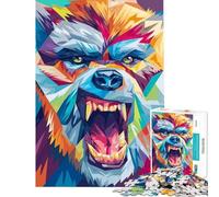 Teenagers Puzzles 1000 Piece Jigsaws Colorful Geometric Wolf Portrait Help The Brain Exercise Pattern Assembly Relax Games Suitable for Ages 14 And Up (38x26cm)