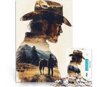 teenagers Puzzles 1000 Piece Jigsaws Cowboy Double Exposure Lernspiele Wanddekoration Einzigartige Geburtstags- und Weihnachtsgeschenke50x70cm