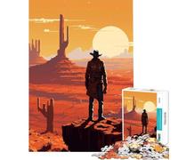 Teenagers Puzzles 1000 Piece Jigsaws Cowboy Western Pixel Art for Educational Game Toys Educational Games Gifts Birthday Family Activities (Size 38x52cm)