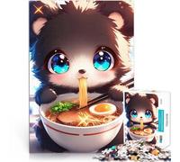 teenagers Puzzles 1000 Piece Jigsaws Cute Bear Eating Ramen Denkspiel Lustige Aktivitäten für zu Hause, Geburtstagsgeschenk, Reisegeschenk,52x38cm