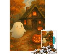 Teenagers Puzzles 1000 Piece Jigsaws Cute Halloween Ghost in Autumn Forest Help The Brain Exercise Pattern Assembly Relax Games Suitable for Ages 14 And Up (38x26cm)