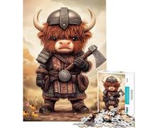 Teenagers Puzzles 1000 Piece Jigsaws Cute Highland Cow Viking Warrior Puzzle for Adults Hands-on Game Difficult Challenge Deal As Gifts for The Whole Family (Size 38x26cm)