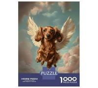 Teenagers Puzzles 1000 Piece Jigsaws Dachshund Angel Dog Loss Tribute Print Dachshund with Wings Jigsaws for Adults Fun Games Presents for Women Deal As Gifts for The Whole Family 52x38cm/1000pcs