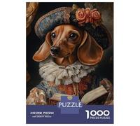 Teenagers Puzzles 1000 Piece Jigsaws Dachshund in Renaissance Attire Dachshund Baroness Renaissance Dog Portrait Jigsaw Puzzle Fun Games Birthday Present Deal As Gifts for The Whole Family 38x26cm/1