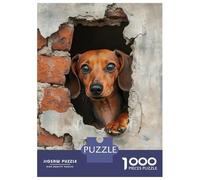 Teenagers Puzzles 1000 Piece Jigsaws Dachshund Peeking Through Hole Wiener Jigsaws for Adults Fun Games Presents for Women Deal As Gifts for The Whole Family 70x50cm/1000pcs