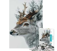 Teenagers Puzzles 1000 Piece Jigsaws Deer And Forest Double Exposure Portrait Help The Brain Exercise For Family Fun DIY Toys for And from 14 Years And over (38x52cm)