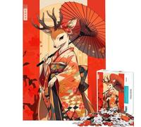 Teenagers Puzzles 1000 Piece Jigsaws Deer Geisha with Umbrella Help The Brain Exercise Pattern Assembly Relax Games Suitable for Ages 14 And Up (38x26cm)
