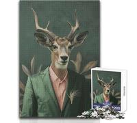 Teenagers Puzzles 1000 Piece Jigsaws Deer in Jacket Beautiful Design Game Perfect Decoration Gift For Birthdays Size 50x75cm