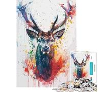 Teenagers Puzzles 1000 Piece Jigsaws Deer Watercolor Painting Help The Brain Exercise For Family Fun DIY Toys for And from 14 Years And over (50x75cm)