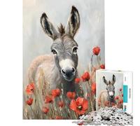 Teenagers Puzzles 1000 Piece Jigsaws Donkey in Poppies Jigsaw for Adults Family Games Pattern Assembly Deal As Gifts for The Whole Family (size 38x26cm)