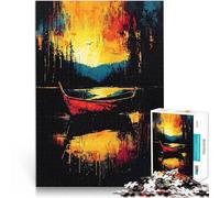 teenagers Puzzles 1000 Piece Jigsaws Drifting into Fire 鈥4Expressionist Abstract Boat Scene Train your brain and hands wall decoration 26x38cm