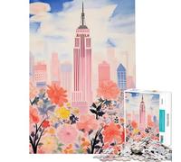 Teenagers Puzzles 1000 Piece Jigsaws Empire State Building Watercolor Challenging To Complete Learning Educational Family Games for And from 14 Years And over (38x52cm)