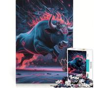 Teenagers Puzzles 1000 Piece Jigsaws Fiery Bull Charging, Impossible Game, Interesting Stress Reduction, for Is Ideal As A Gift 38x26cm