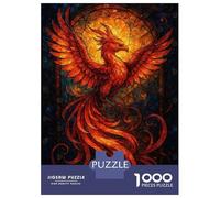 Teenagers Puzzles 1000 Piece Jigsaws Fiery Phoenix Stained Glass Art Jigsaws for Adults Fun Games Presents for Women Deal As Gifts for The Whole Family 70x50cm/1000pcs