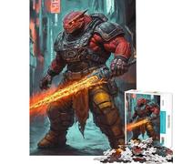 Teenagers Puzzles 1000 Piece Jigsaws Fiery Warrior in Urban Setting Jigsaws for Adults Relaxing Games Precision Cutting Help The Brain Exercise (Size 38x26cm)