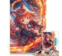 Teenagers Puzzles 1000 Piece Jigsaws Fire Mage Anime Girl Waifu, Impossible Game, Interesting Stress Reduction, for Is Ideal As A Gift 38x26cm