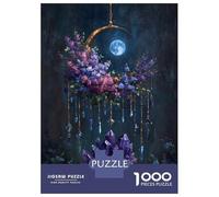 Teenagers Puzzles 1000 Piece Jigsaws Floral Crescent Moon with Amethyst Crystals Jigsaw Puzzle Fun Games Birthday Present Deal As Gifts for The Whole Family 38x26cm/1000pcs