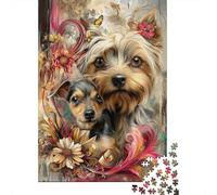 Teenagers Puzzles 1000 Piece Jigsaws Floral Yorkshire Terrier Art Print Puzzles for Adults Brain Teaser Game Wall Decoration Stress Reduction Gifts 38x26cm/1000pcs