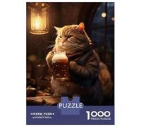 Teenagers Puzzles 1000 Piece Jigsaws Fluffy Cat Drinking Beer Puzzles for Adults Brain Teaser Game Wall Decoration Stress Reduction Gifts 70x50cm/1000pcs