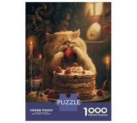 Teenagers Puzzles 1000 Piece Jigsaws Funny Cat Cake Strawberry Puzzles for Adults Brain Teaser Game Wall Decoration Stress Reduction Gifts 52x38cm/1000pcs
