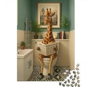 Teenagers Puzzles 1000 Piece Jigsaws Giraffe Reading Newspaper on Toilet Puzzles for Adults Brain Teaser Game Wall Decoration Stress Reduction Gifts 38x26cm/1000pcs