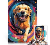 teenagers Puzzles 1000 Piece Jigsaws Golden Retriever in Space Hand speed competition with Fully Interlocking Randomly Shaped Pieces 26x38cm