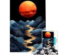 Teenagers Puzzles 1000 Piece Jigsaws Golden River, Red Moon Help The Brain Exercise Pattern Assembly Relax Games Suitable for Ages 14 And Up (38x52cm)